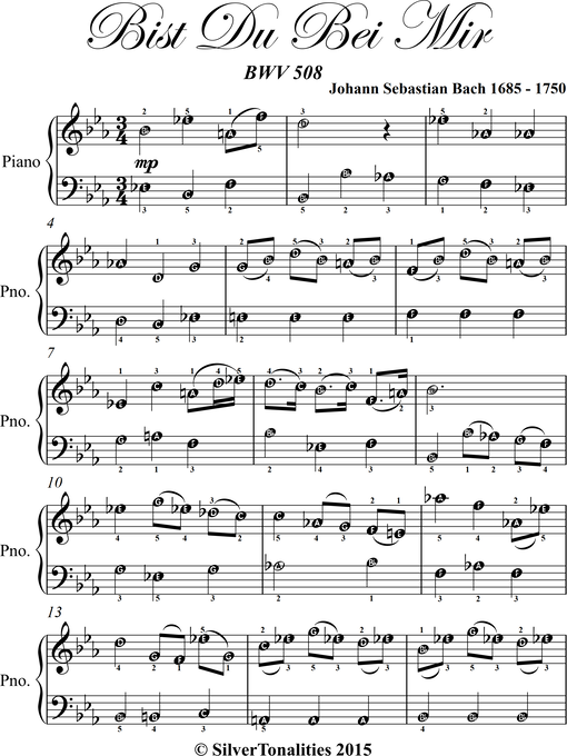 Title details for Bist Du Bei Mir BWV 508 Easy Piano Sheet Music by Johann Sebastian Bach - Available